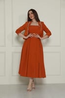 فستان كريب بجاكيت مزين بفصوص وحزام