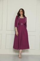 فستان كريب بجاكيت مزين بفصوص وحزام