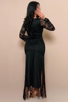 فستان سهرة أسود دانتيل بهدب أنيق