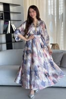 فستان ميدي بتطريز فاخر على الصدر ولون مموه جذاب