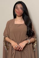 جلابيه قطعتين ملكي مطرز شيفون بني