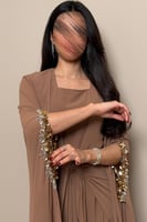 جلابيه قطعتين ملكي مطرز شيفون بني