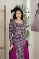 فستان شتوي مشجر بكسرات من الجوانب مع حزام شكل كرست...