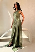 فستان ناعم زيتي بكسرات