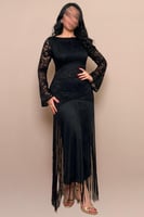 فستان سهرة أسود دانتيل بهدب أنيق