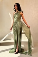 فستان ناعم زيتي بكسرات