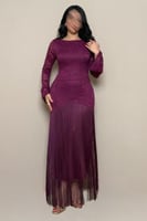 فستان سهرة بنفسجي دانتيل بهدب أنيق