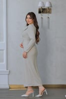 فستان أنيق بياقة مطرزة وأكمام طويلة