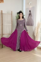 فستان شتوي مشجر بكسرات من الجوانب مع حزام شكل كرست...