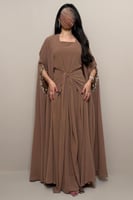 جلابيه قطعتين ملكي مطرز شيفون بني