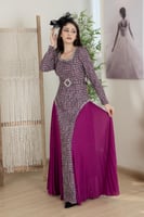 فستان شتوي مشجر بكسرات من الجوانب مع حزام شكل كرست...