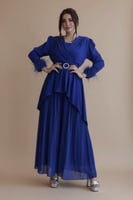 أفرول شيفون واسع بأكمام ريش وحزام كريستال