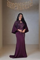 فستان بنفسجي مطرز بقطعة خارجية فاخرة