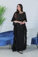 فستان شيفون مزين بالخرز مع جوانب كشكش كسرات