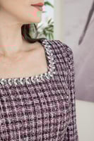 فستان شتوي مشجر بكسرات من الجوانب مع حزام شكل كرست...