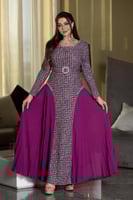 فستان شتوي مشجر بكسرات من الجوانب مع حزام شكل كرست...