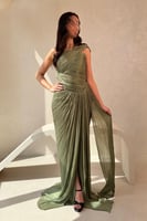 فستان ناعم زيتي بكسرات