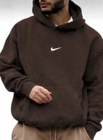 بلوفر بفتحة كف لون بني بتطريز شعار نايك