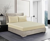 شرشف شتوي مخمل مطاط كانون مزدوج 3 قطع بيج