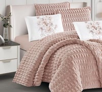 مفرش شتوي مها فرو مع مخمل مفرد ونص 4 قطع وردي