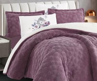 مفرش سرير عذبة شتوي فرو مزدوج 6 قطع موف