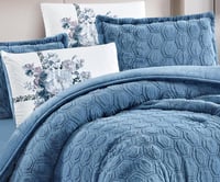 مفرش سرير توق شتوي فرو مزدوج 6 قطع - ازرق