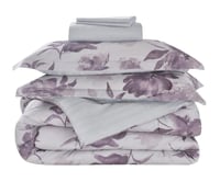 مفرش كانون فندقي قطن - بنفسجي مشجر مزدوج 6 قطع