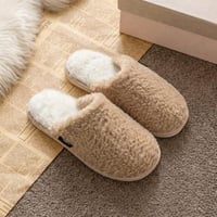 شبشب شتوي منزلي فرو الأرنب فاخر - بيج غامق