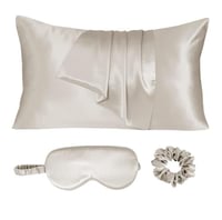 بكج غطاء مخدة حرير طبيعي نقي 3 قطع - بيج فاتح