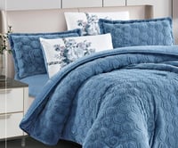 مفرش سرير توق شتوي فرو مزدوج 6 قطع - ازرق