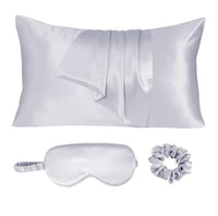 بكج غطاء مخدة حرير طبيعي نقي 3 قطع - سماوي فاتح