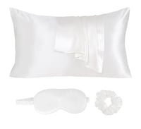 بكج غطاء مخدة حرير طبيعي نقي 3 قطع - ابيض