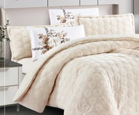 مفرش سرير توق شتوي فرو مزدوج 6 قطع - بيج فاتح