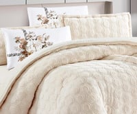مفرش سرير توق شتوي فرو مفرد ونص 4 قطع - بيج فاتح