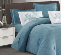 مفرش سرير شتوي ماريا مخمل مفرد ونص 4 قطع لون سماوي