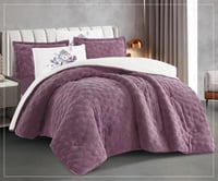 مفرش سرير عذبة شتوي فرو مزدوج 6 قطع موف