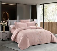 مفرش صيفي كانون قطن مطرز مزدوج 6 قطع- روز