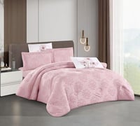 مفرش سرير صيفي مفرد ونص 4 قطع وردي - تصميم بلمسة ف...