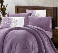 مفرش سرير شتوي جاكاراندا مخمل مزدوج 6 قطع لون موف