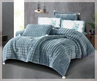 مفرش سرير تيكوما شتوي مخمل مزدوج 6 قطع - سماوي