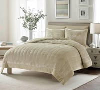 مفرش شتوي فيلد كريست فرو مخملي – مزدوج 6 قطع بيج