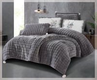 مفرش سرير تيكوما شتوي مخمل مزدوج 6 قطع - رمادي