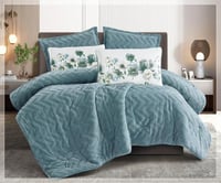 مفرش سرير سديم شتوي فرو مفرد ونص 4 قطع - سماوي