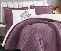 مفرش سرير عذبة شتوي فرو مفرد ونص 4 قطع موف
