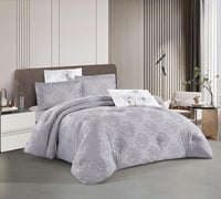 مفرش سرير صيفي مفرد ونص 4 قطع رمادي- تصميم بلمسة ف...