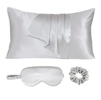 بكج غطاء مخدة حرير طبيعي نقي 3 قطع - رمادي فاتح