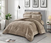 مفرش سرير شتوي كانون فلانيل جاكار مزدوج 6 قطع بيج...