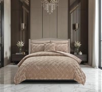 مفرش شتوي فلانيل محفور مربعات كانون مزدوج 7 قطع بي...