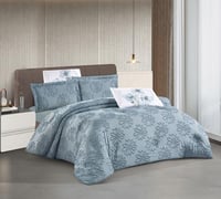 مفرش سرير صيفي مزدوج 6 قطع سماوي- تصميم بلمسة فخام...