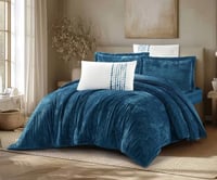 مفرش سرير روزماري شتوي مخمل مزدوج 6 قطع -ازرق بترو...
